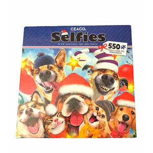 Ceaco Selfies Holiday Dogs & Cats Christmas 550 Piece Jigsaw Puzzle Worked Once